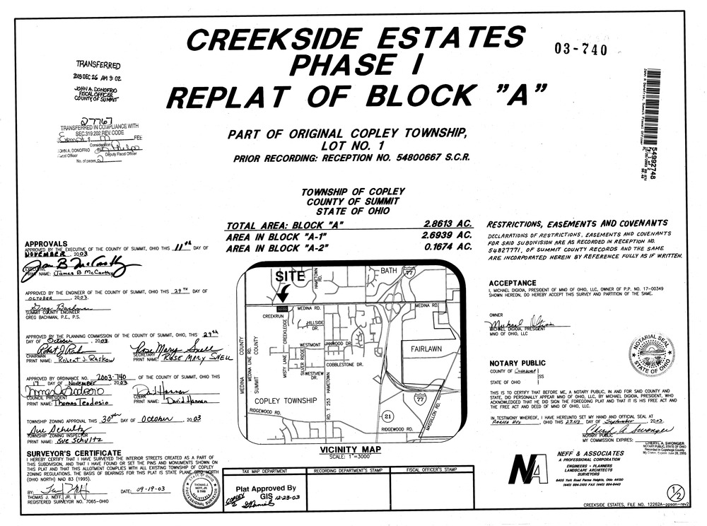 Creekside estates phase 1 replat of block a 0001