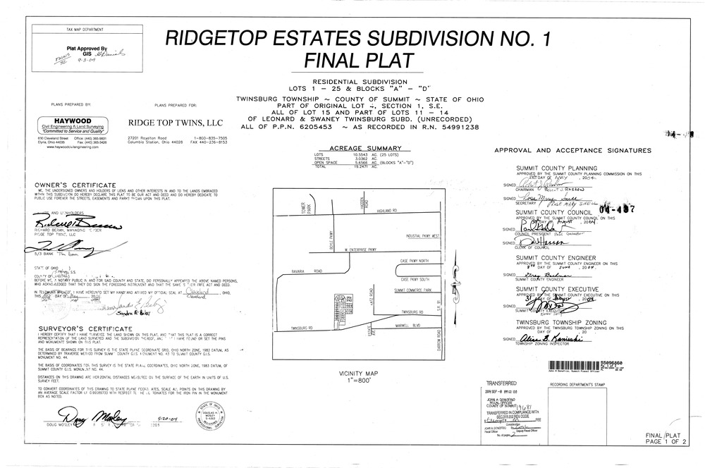 Ridgetop estates subdivision no 1 final plat 001